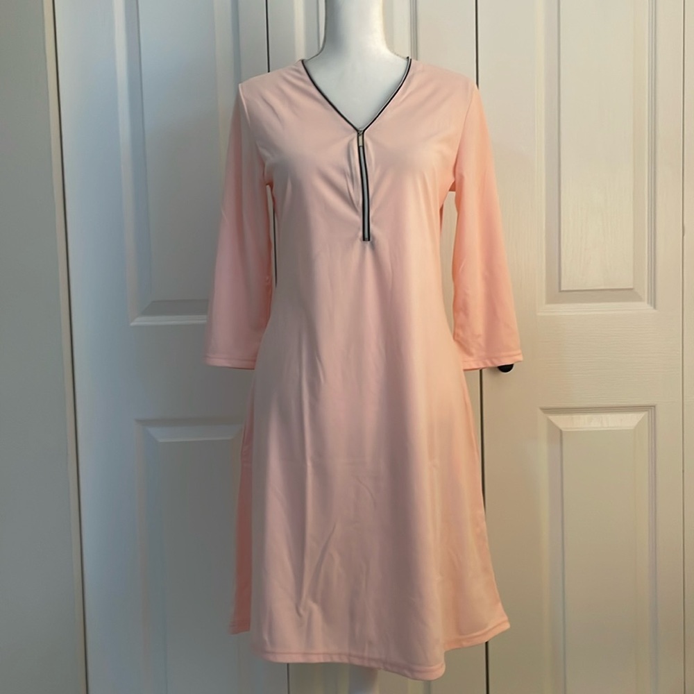 Pink Pull On Front Zipper V-Neck Women’s SZ M Dress